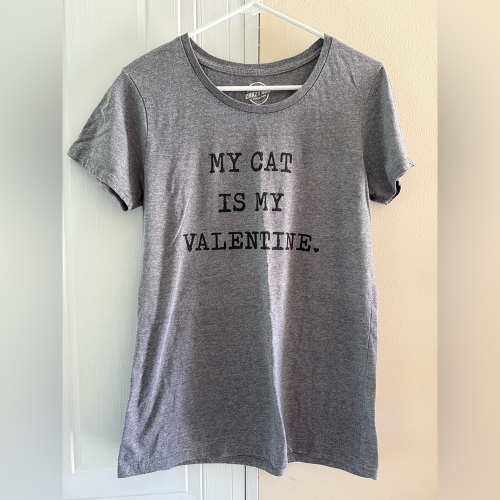 Crazy Dog Valentine‎ Cat shirt Gray Cat Lover T-Shirt Cotton blend USA Made 2XL